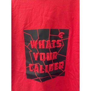Caliber Denim Aficionados CDMG Red Shirt Raised Graphic Size M What's Your Gun